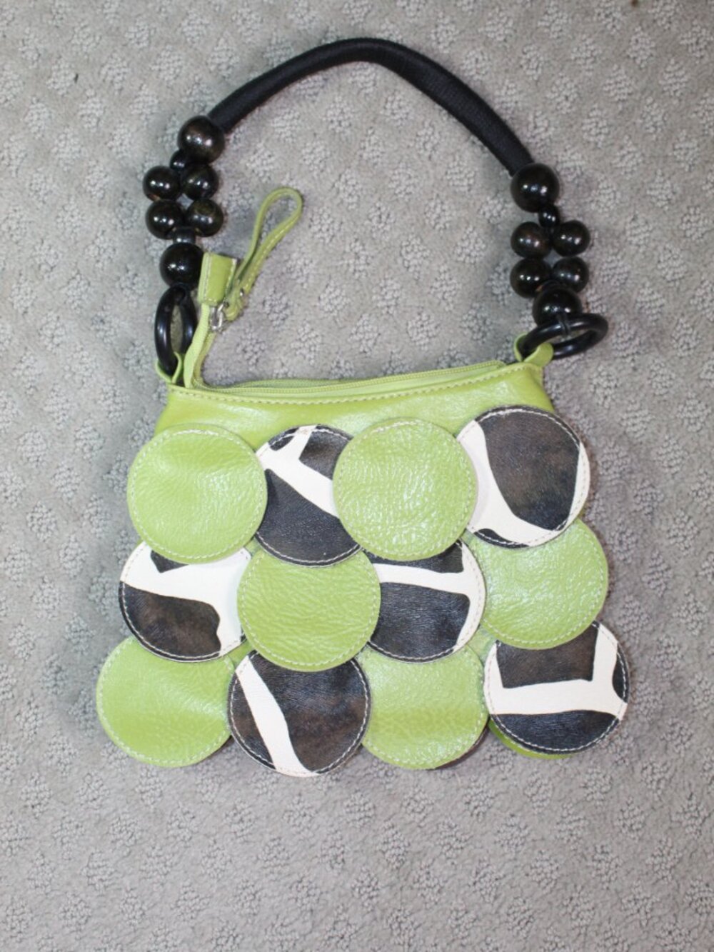 Small Green Brown Cream Circle Faux Leather Purse